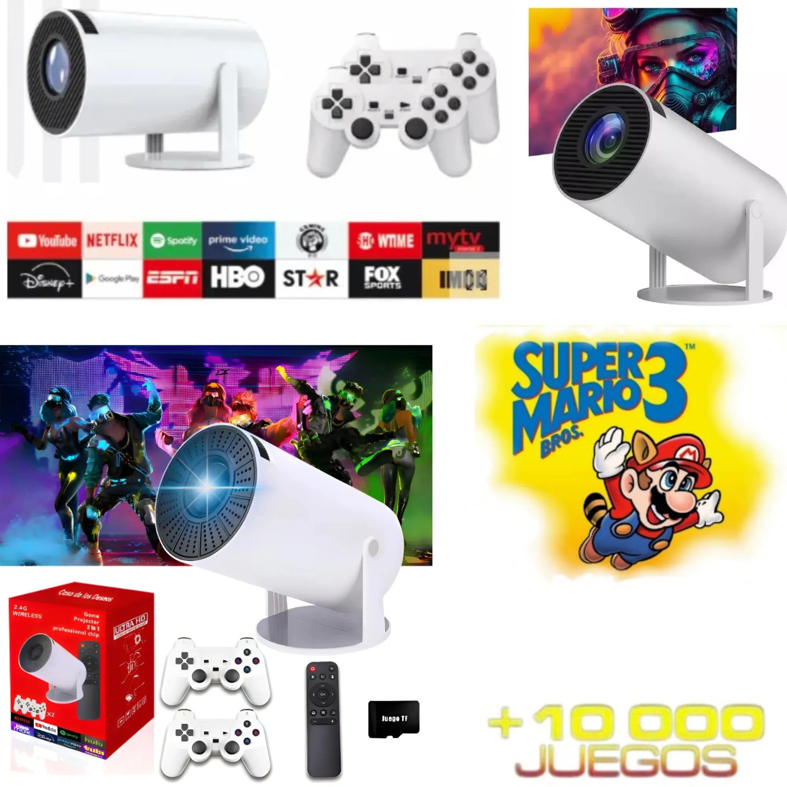 Proyector Cine En Casa Consola + 2 Controles 10000 Juegos ULTRA HD