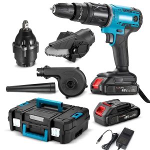Taladro Portatil 4 en 1 Taladro Sopladora Sierra Atornillador + Maletin