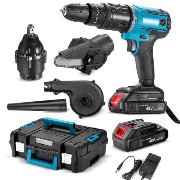 Taladro Portatil 4 en 1 Taladro Sopladora Sierra Atornillador + Maletin