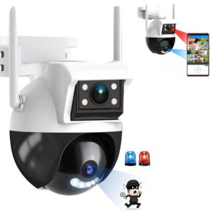 Camara Seguridad 2 En 1 Camara Vigilancia Doble Lentes Vision Nocturna Resistente Al Agua