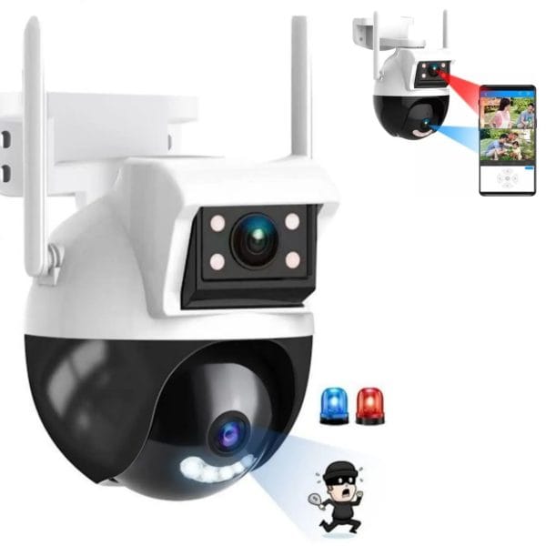 Camara Seguridad 2 En 1 Camara Vigilancia Doble Lentes Vision Nocturna Resistente Al Agua
