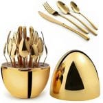 Set De Cubierto 24 en 1 Organizador De Cubiertos Elegante Dorado