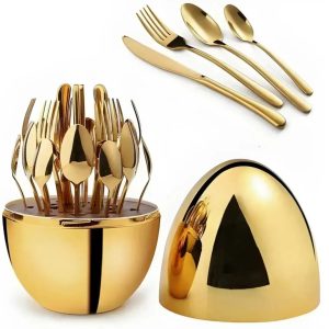 Set De Cubierto 24 en 1 Organizador De Cubiertos Elegante Dorado
