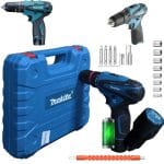 Taladro Portatil Makita Taladro 2 Baterias Mandril De Ajuste Rapido + Accesorios